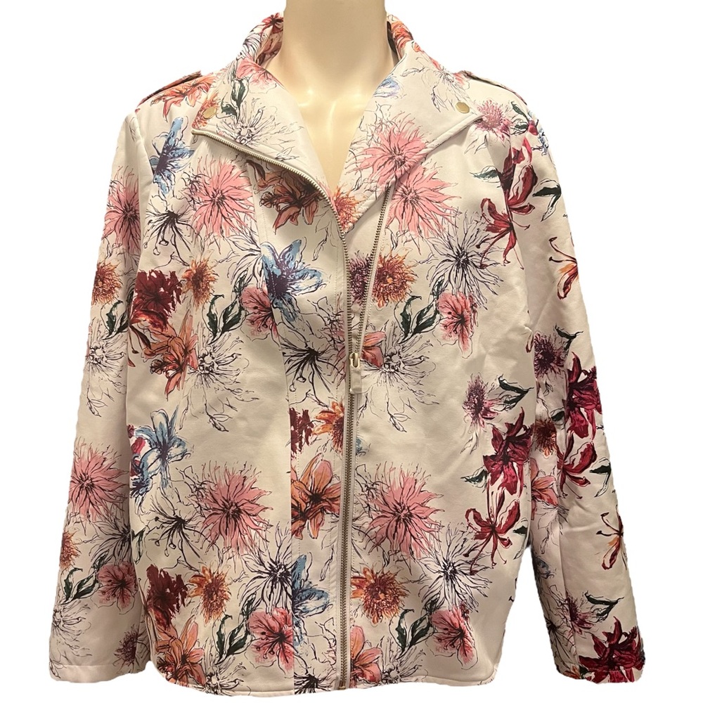 MIDNIGHT VELVET Vegan Leather MOTO Jacket White Floral NWT 2X